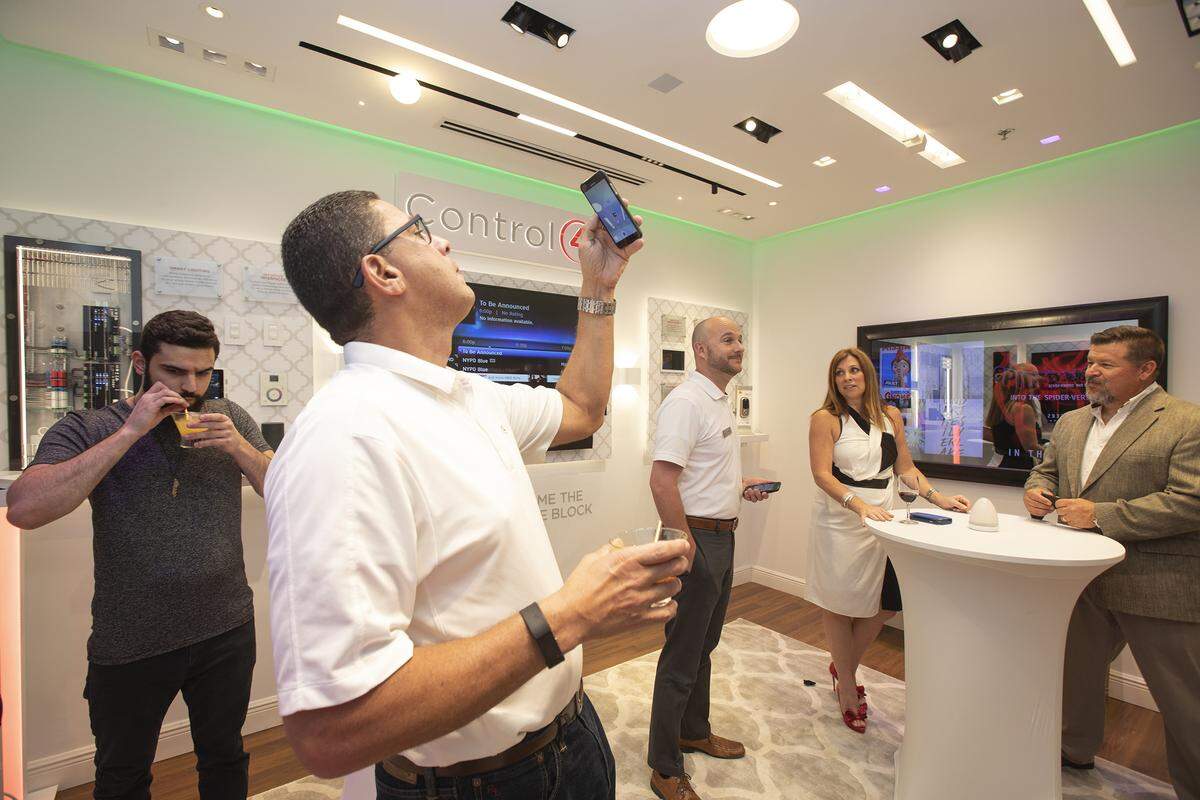 Inside the Control4 display showroom at Linear Lighting and Control.