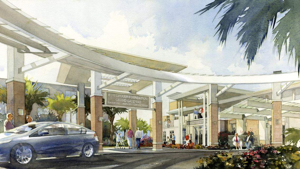 Edie Laquer Foundation Grand Gateway providing a covered pavilion and pick-up/drop-off location for residents and visitors