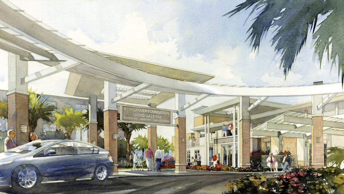 Edie Laquer Foundation Grand Gateway providing a covered pavilion and pick-up/drop-off location for residents and visitors