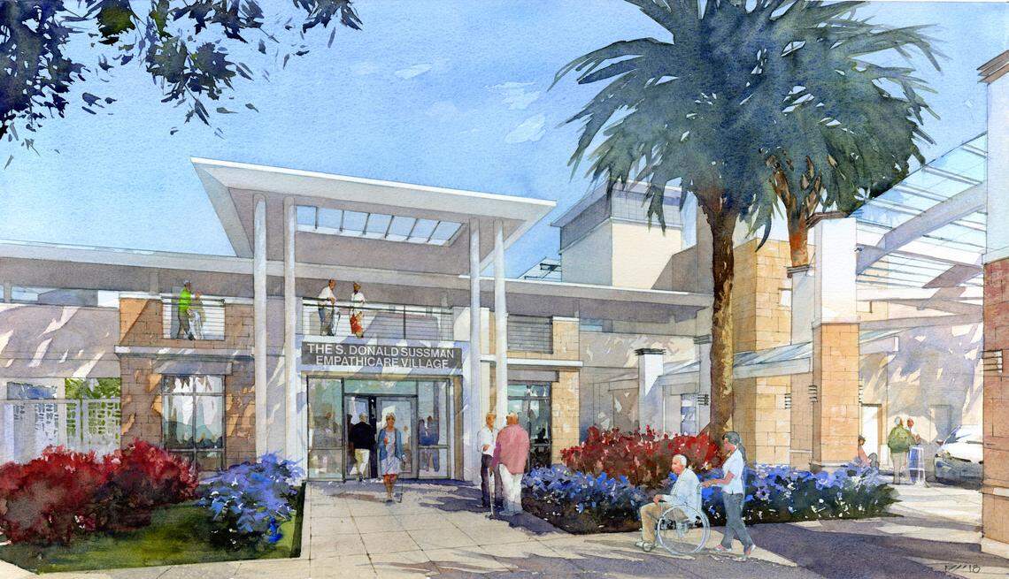 Main entrance to The S. Donald Sussman EmpathiCare Village from the Miami Jewish Health campus.