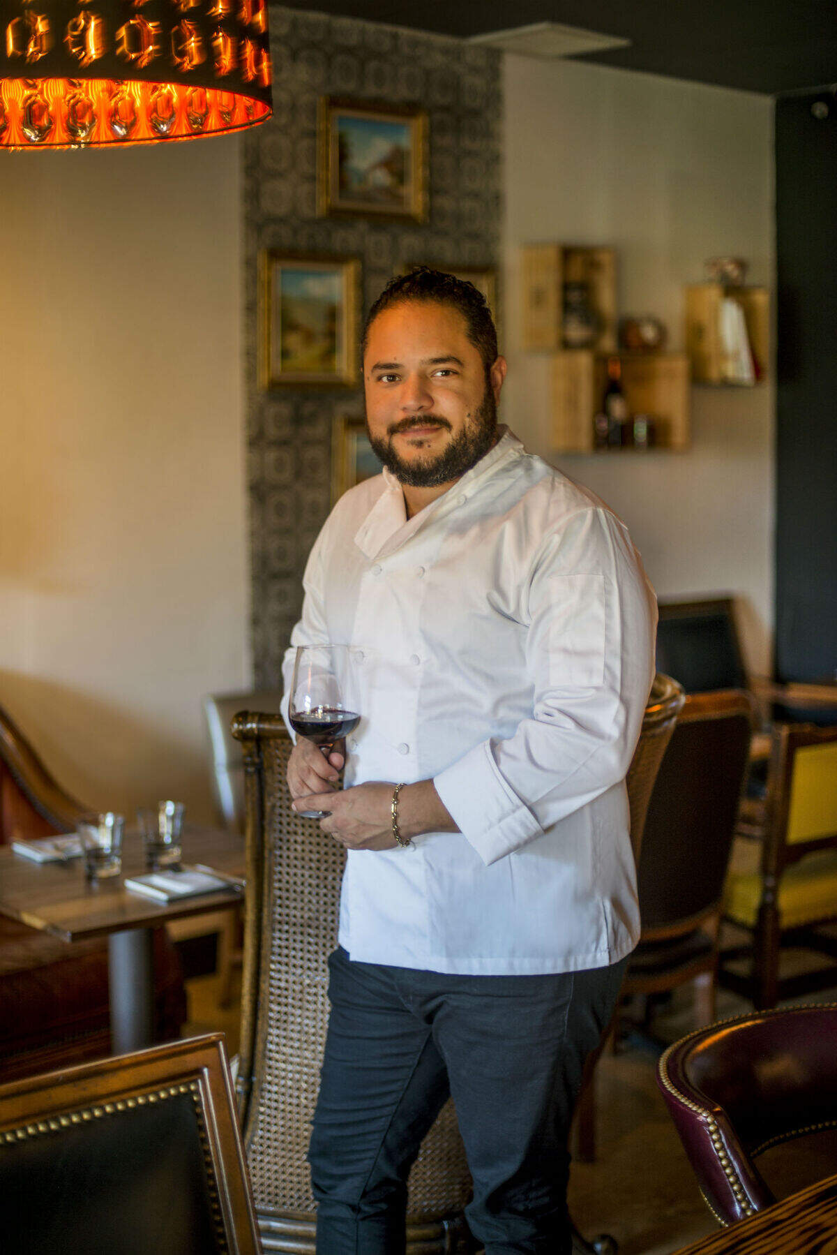 Chef Francisco Antón in the dining room of his Cardón y el Tirano&nbsp;in Miami. Photograph by Felipe Cuevas.
