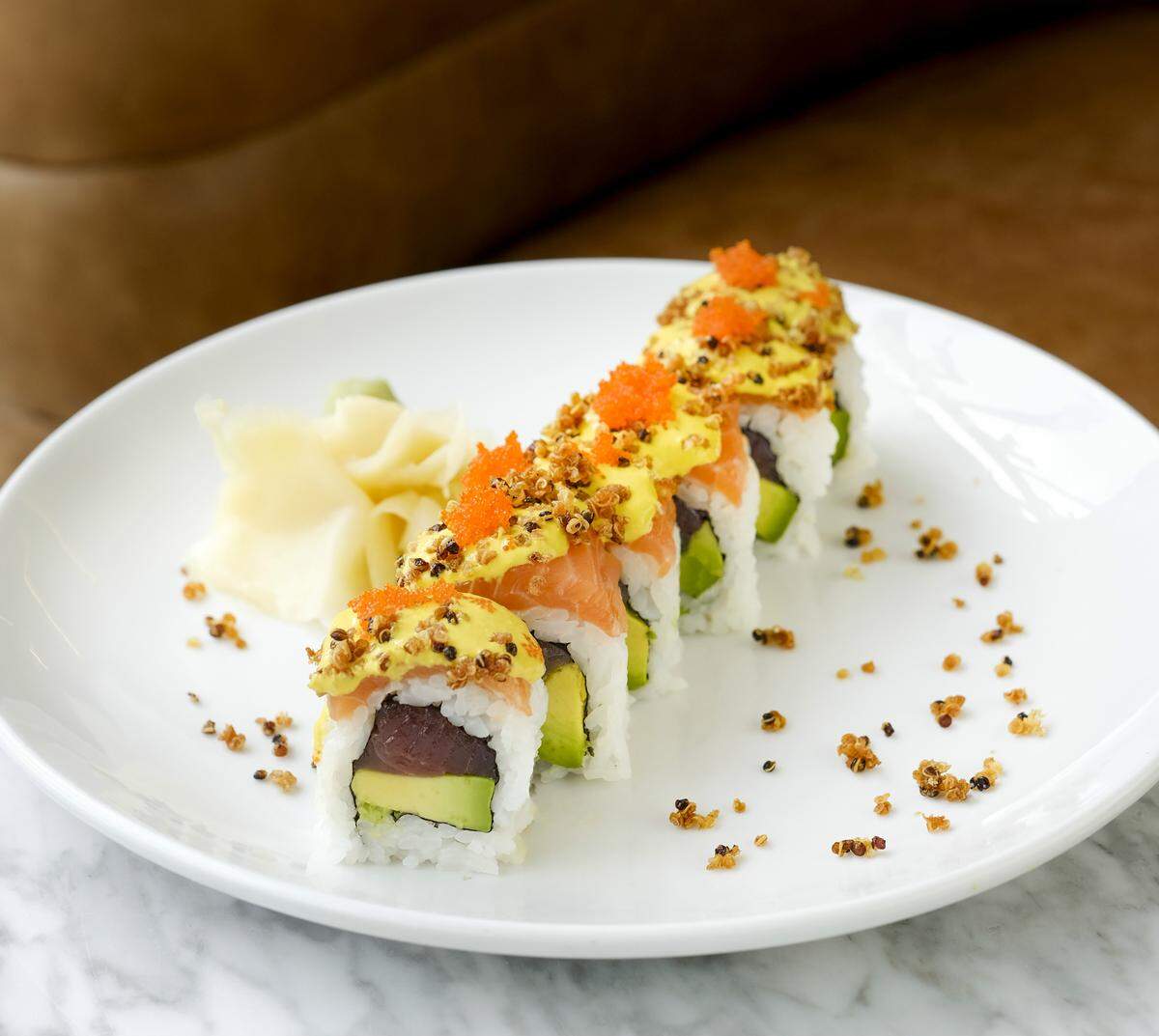 The Lost in Translation roll at Itamae, which serves Peruvian sushi and more at the St. Roch Market in the Miami Design District. Photograph by @Fujifilmgirl.