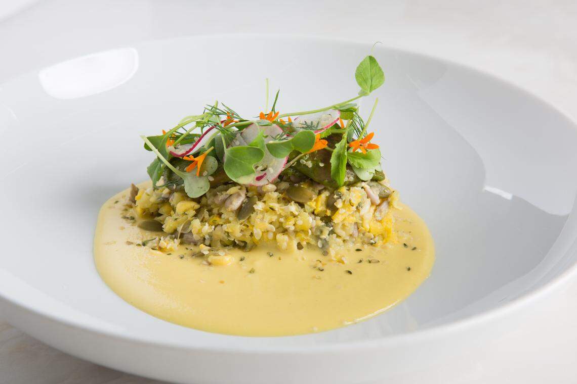 Surprise: It’s vegan! Corn and squash scramble at Plant Miami.