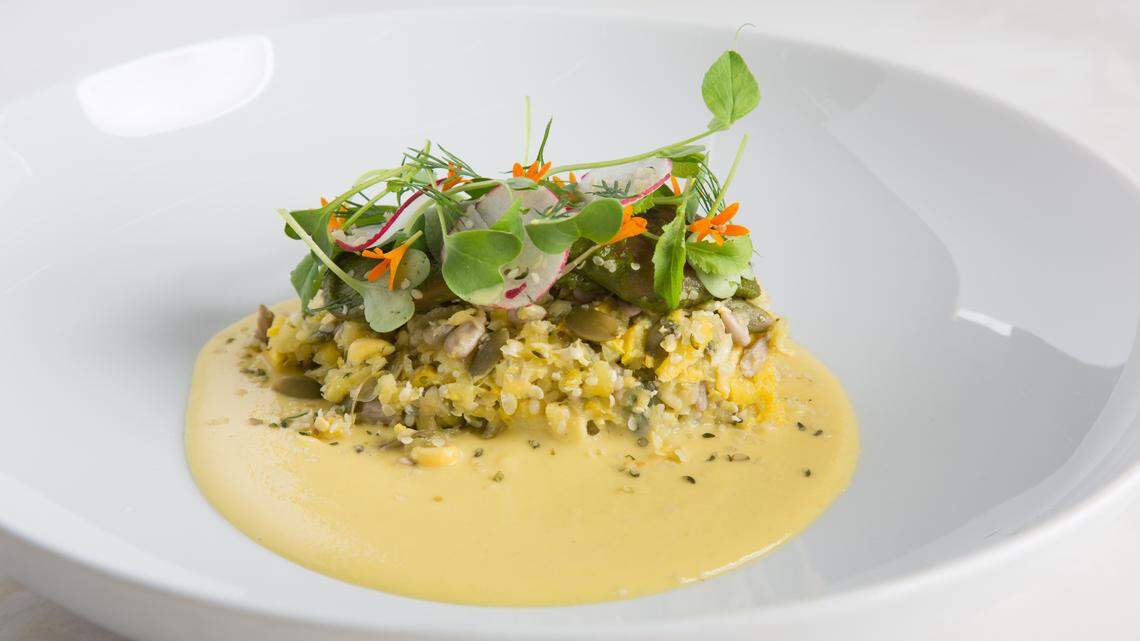 Surprise: It’s vegan! Corn and squash scramble at Plant Miami.