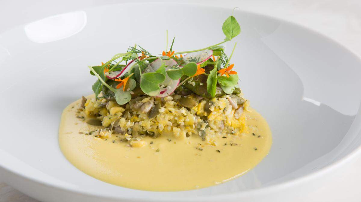 Surprise: It’s vegan! Corn and squash scramble at Plant Miami.