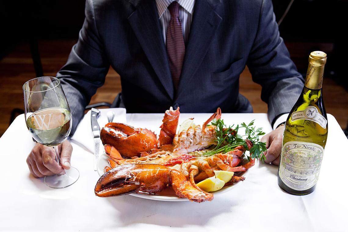 Lobster dinner at Wolfgang’s Steakhouse in Miami.