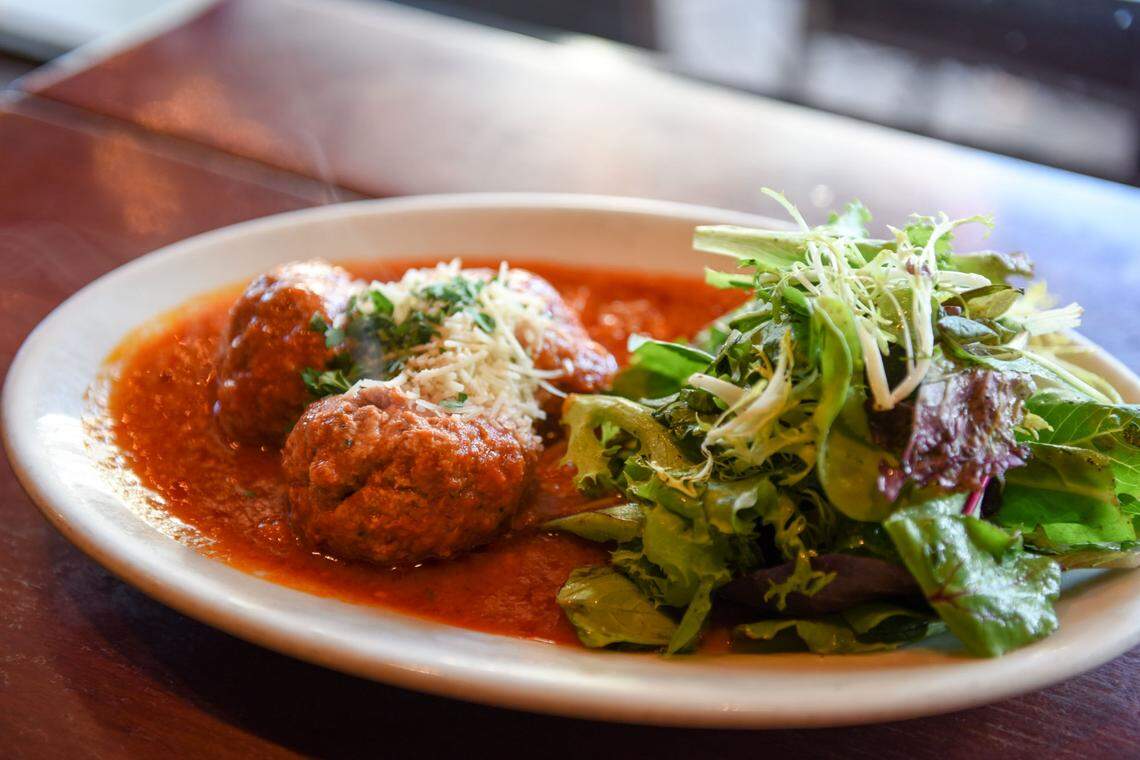 'Homemade and heavenly' meatballs at Noodles Panini. Photograph by Carina Mask.