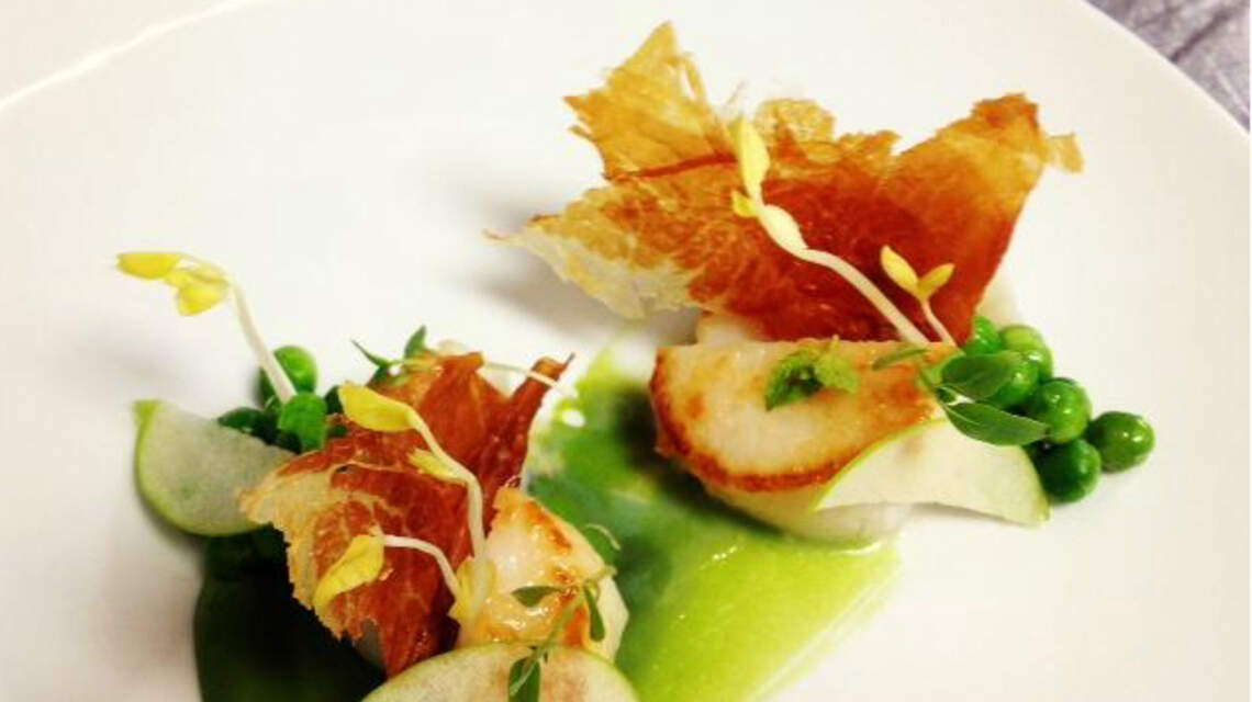 Recipe for Brad Kilgore’s Scallops with Pea Puree and Truffle-Yuzu Sauce