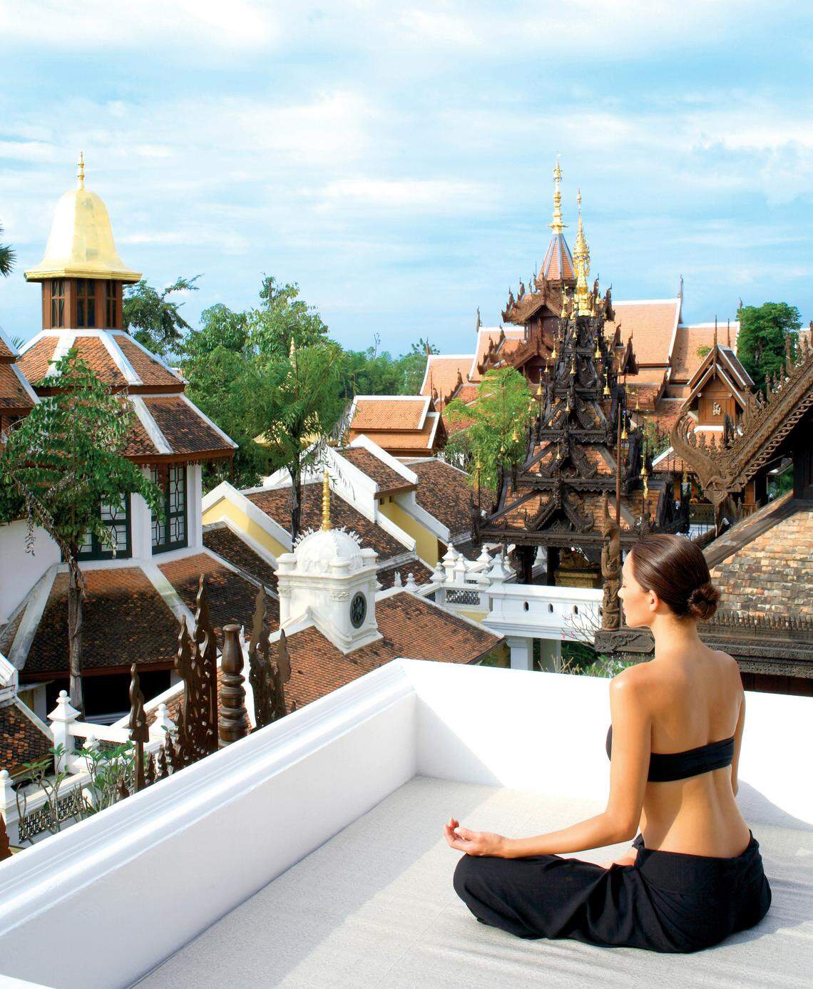 Meditating at the penthouse of Dhara Dhevi in Chiang Mai.