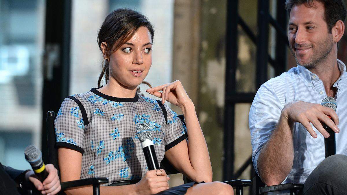(L-R) Aubrey Plaza and director Jeff Baena attend “AOL’s BUILD Speaker Series” to discuss the film “Life After Beth” at AOL Headquarters in New York, NY, on July 30, 2014. (Photo by Anthony Behar/Sipa USA)