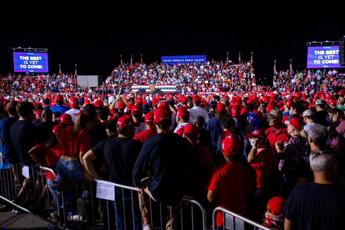 President Donald J. Trump speaks during his ‘Make America Great Again Victory Rally’, at Signature Flight Support OPF - Opa-Locka Executive Airport in Opa-locka, Florida, on Sunday, November 1, 2020.
