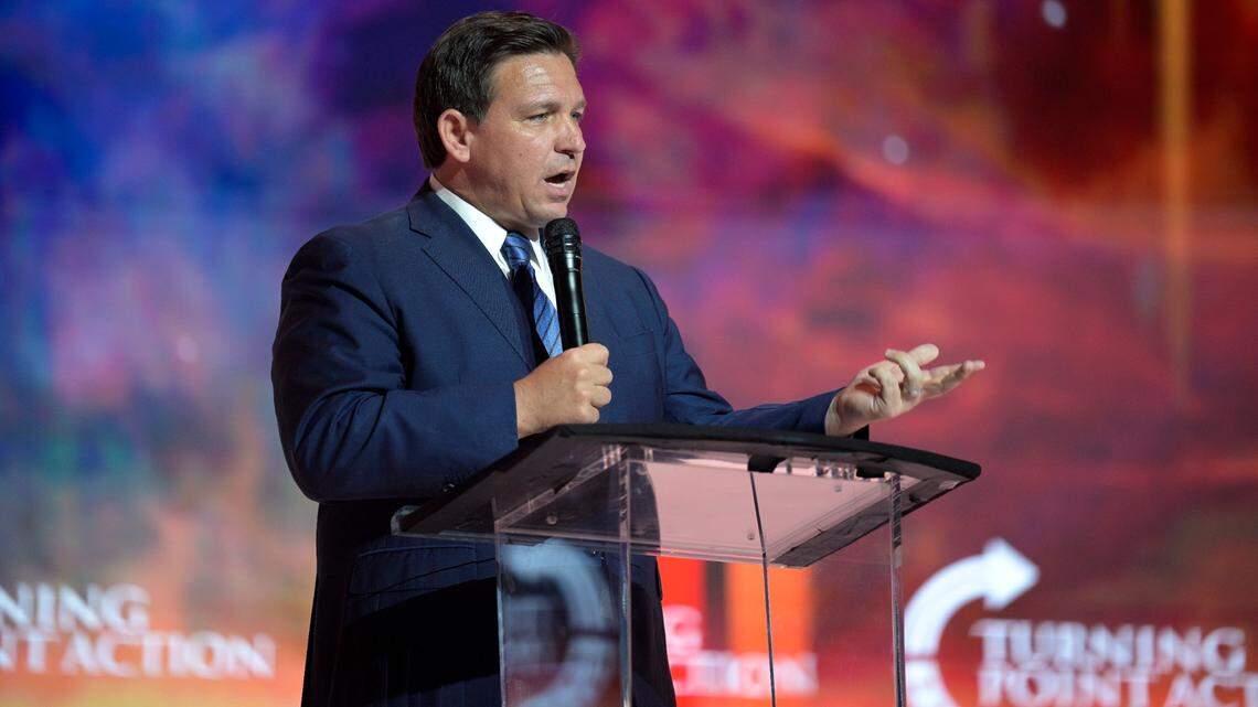 Florida Gov. Ron DeSantis addresses attendees during the Turning Point USA Student Action Summit, Friday, July 22, 2022, in Tampa, Fla.