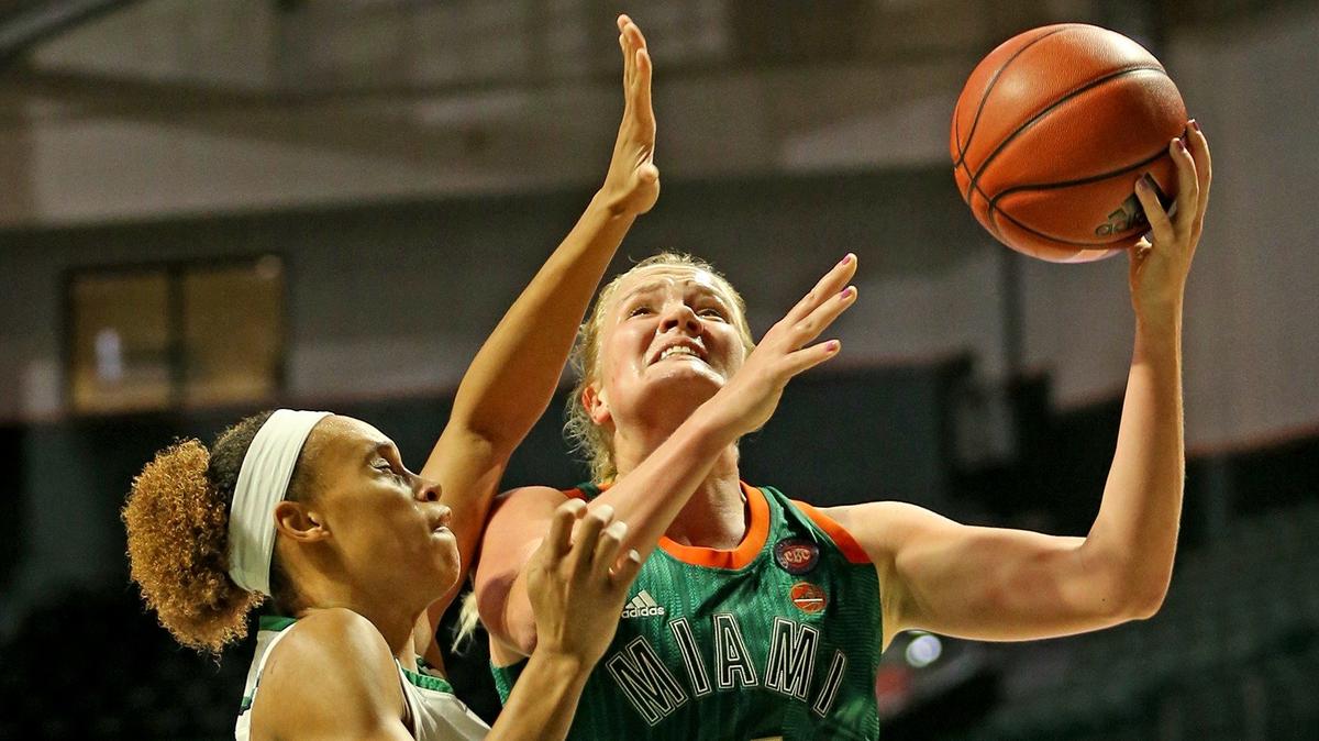 Emese Hof (21), shown against Notre Dame, will be counted on Sunday as the 14h-ranked Miami Hurricanes take on No. 22 Florida State at the Watsco Center in Coral Gables.