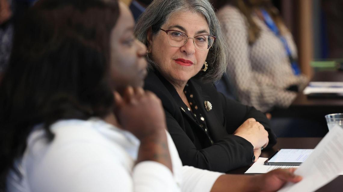 Mayor Daniella Levine Cava listens to Shantay Davis and other parents during a roundtable about affordable housing at United Way Center for Excellence in Early Education on Tuesday, July 12, 2022, in Miami.