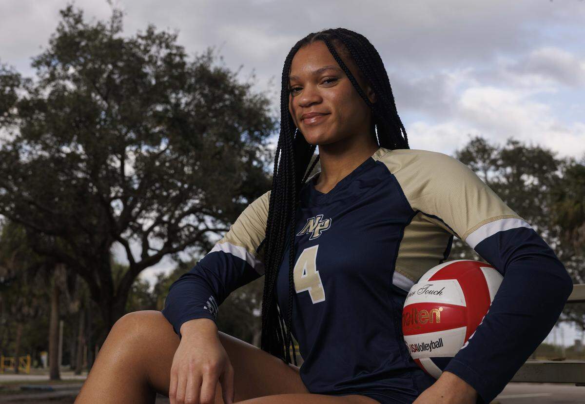 Dasia Johnson, volleyball player of the year, poses during a photoshoot with the Miami Herald on Wednesday, Jan. 14, 2026, at Brian Piccolo Park in Hollywood, Fla. Johnson is a senior at North Broward Preparatory School.