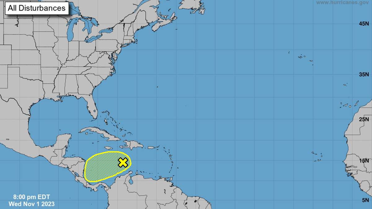 The National Hurricane Center was monitoring a disturbance in the Caribbean Sea on Wednesday, Nov. 1, 2023.