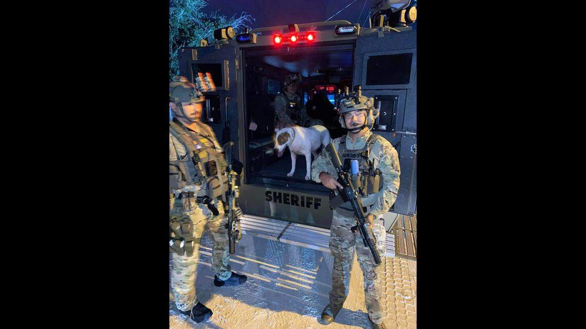A Florida SWAT confrontation took an odd turn when a dog bolted from the home’s front door and jumped into the back of an armored vehicle, according to the Martin County Sheriff’s Office.