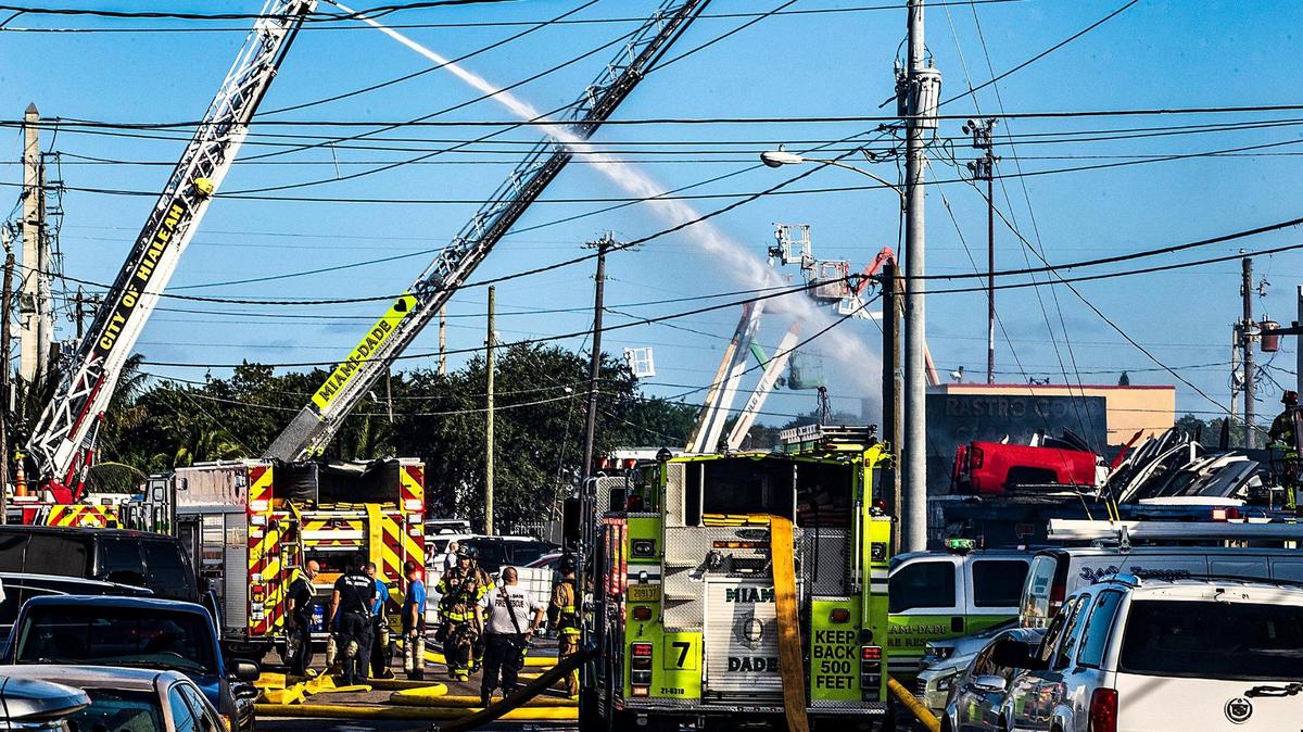 Miami-Dade and Hialeah Fire Fighters units responded to a large fire Tuesday afternoon at Rastro Coco Auto Parts a junkyard located at 5171 E 10th Ct, in Hialeah. on Tuesday December 06 2022.