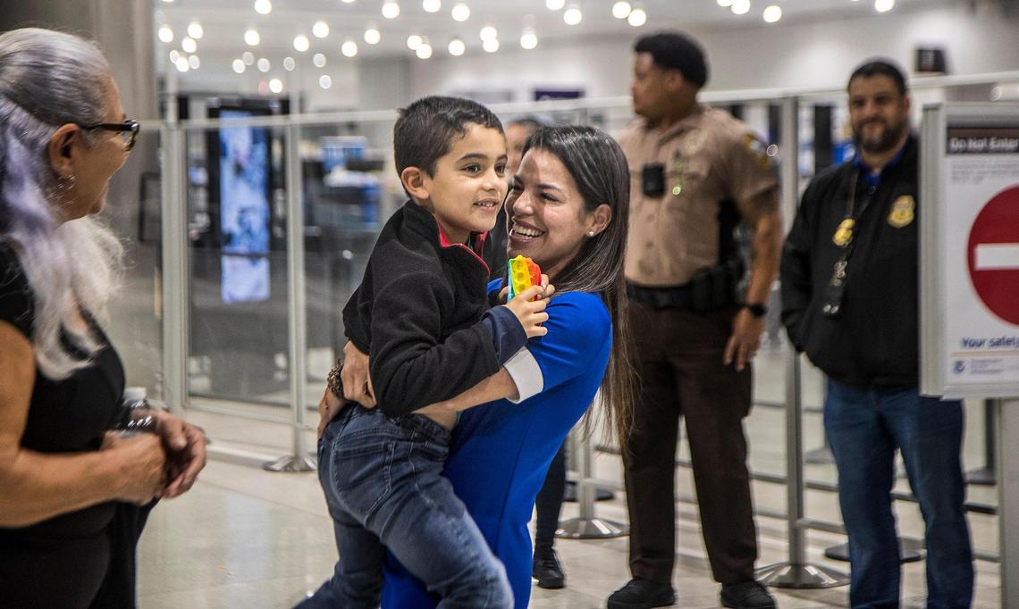 Yanet Leal Concepcion hugs her son Jorge “JoJo” Morales, 6, as they reunited at MIA on Tuesday Nov. 1, 2022, two months after he was reported missing by his mother on Aug. 27, after his father violated their custody agreement by failing to return him to her.