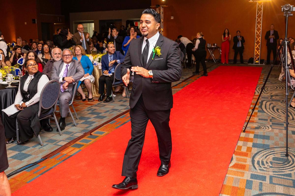 Nikolas Venegas reacts to being named the Rookie Teacher of the Year during a banquet ceremony to announce the 2026 Francisco R. Walker Teacher of the Year for Miami-Dade Schools at Miami Airport & Convention Center on Tuesday, January 28, 2025, in Miami, Fla.