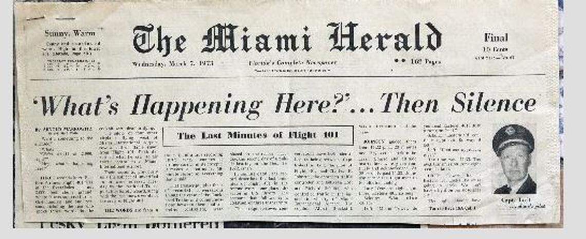 A Miami Herald front page after the 1972 crash.
