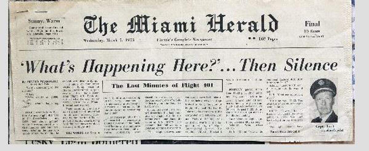 Una portada del Miami Herald tras el accidente de 1972.