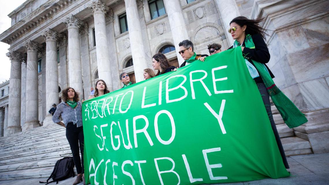 Activists who favor abortion protest in front of Puerto Rico’s capitol in 2019.