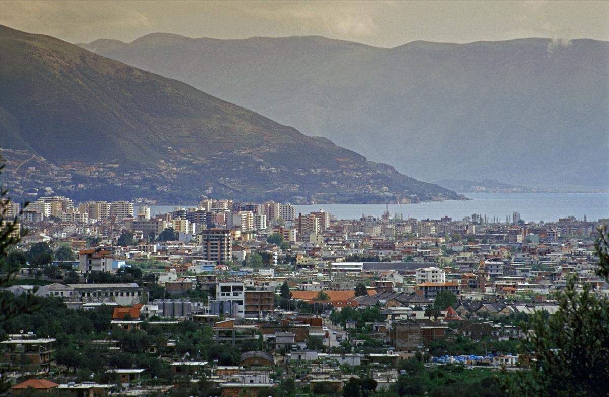 The southern Albanian city of Vlora lies by the Adriatic Sea.