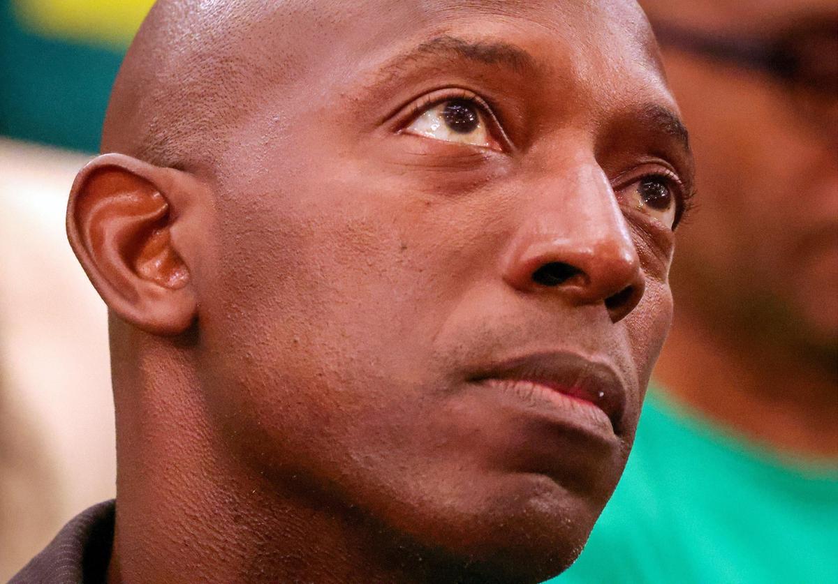 Miramar Mayor Wayne Messam watches as numerous speakers bused in from his city state their opposition to the incinerator being built near Miramar. The meeting was held on Tuesday, Sept. 17, 2024, in Miami.