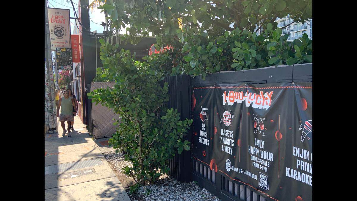 The entrance to the indoor and outdoor sections of 1-800-Lucky, 143 NW 23rd St., in Miami’s Wynwood area.