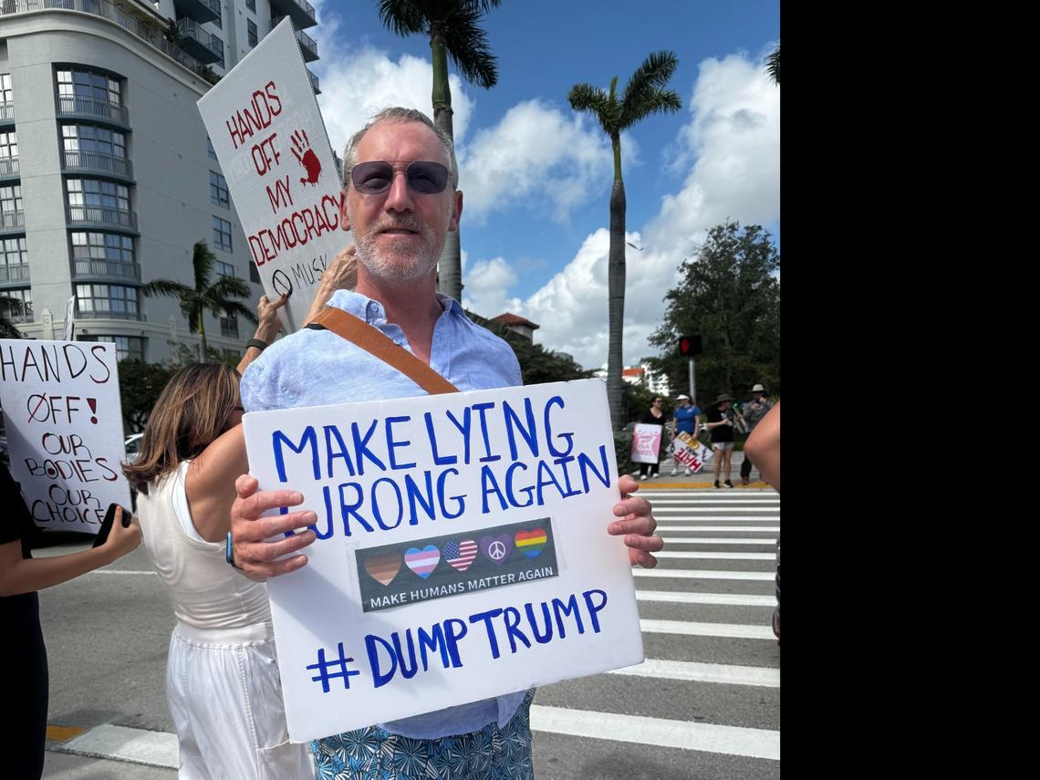 Todd Katzman, of Fort Lauderdale, said he went to the Hands Off! Protest in Hollywood on April 5, 2025, because he is worried about the Trump administrations efforts to marginalize LGBTQ communities, immigrants and other people. “I can’t sit home any longer.”