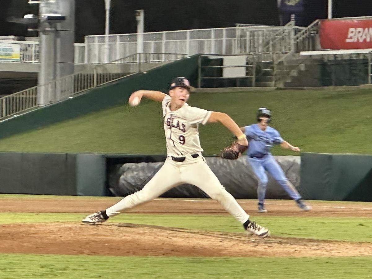 Stoneman Douglas pitcher Tyler Stertzbach pitches against Oviedo Hagerty on Friday in a Class 7A state semifinal at Hammond Stadium in Fort Myers, Fla.