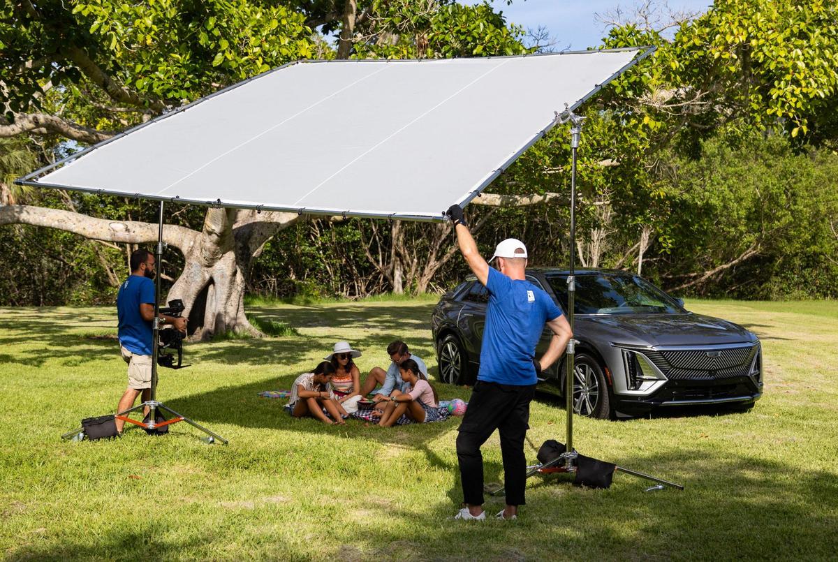 The crew films a family outing scene.