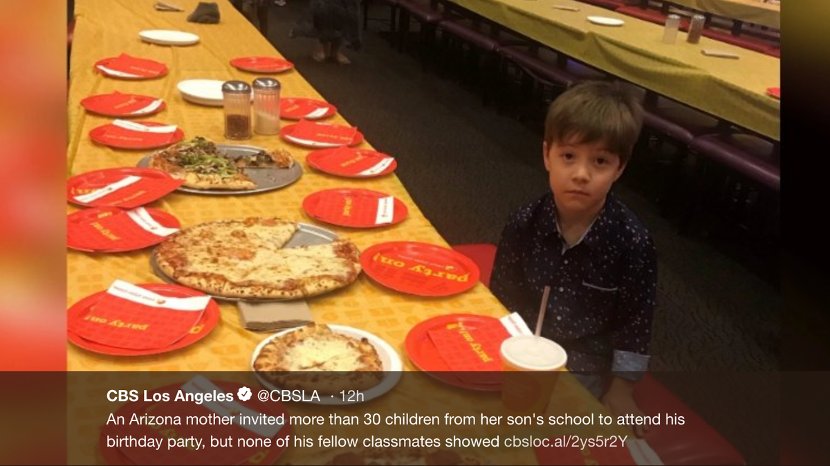 No one came to the pizza birthday party of 6-year-old Teddy from Tucson, Arizona, his mother, Sil Mazzini said, but then The Phoenix Suns and Phoenix Rising sports teams invited him to attend their games.