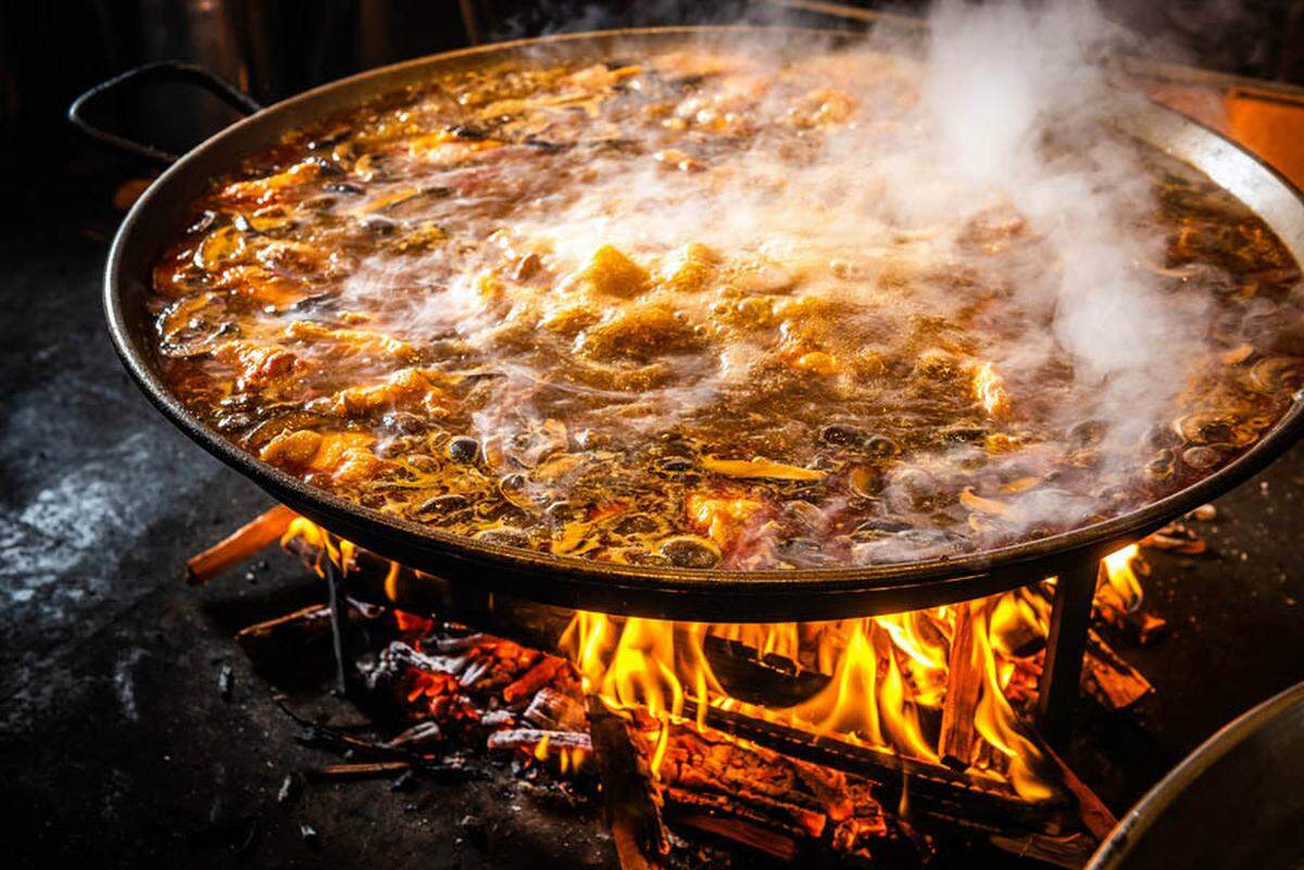Jaleo has a rotating menu of five varieties of paella, at least two of which are available each day, cooked over a wood-fired paella pit.