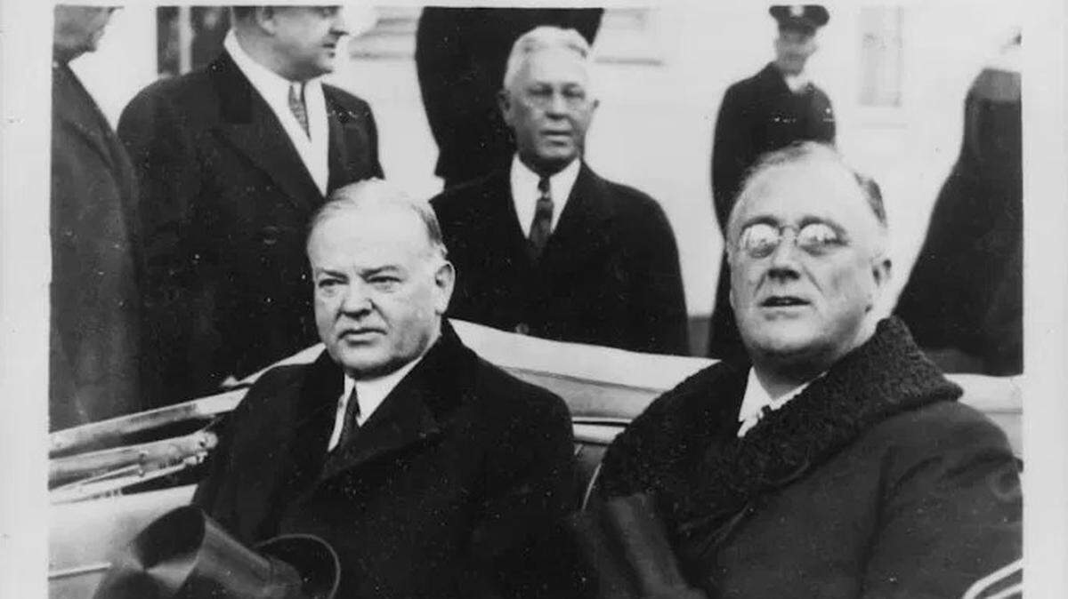 Franklin Delano Roosevelt, right, totally ignored his predecessor, Herbert Hoover, never seeking his counsel.
