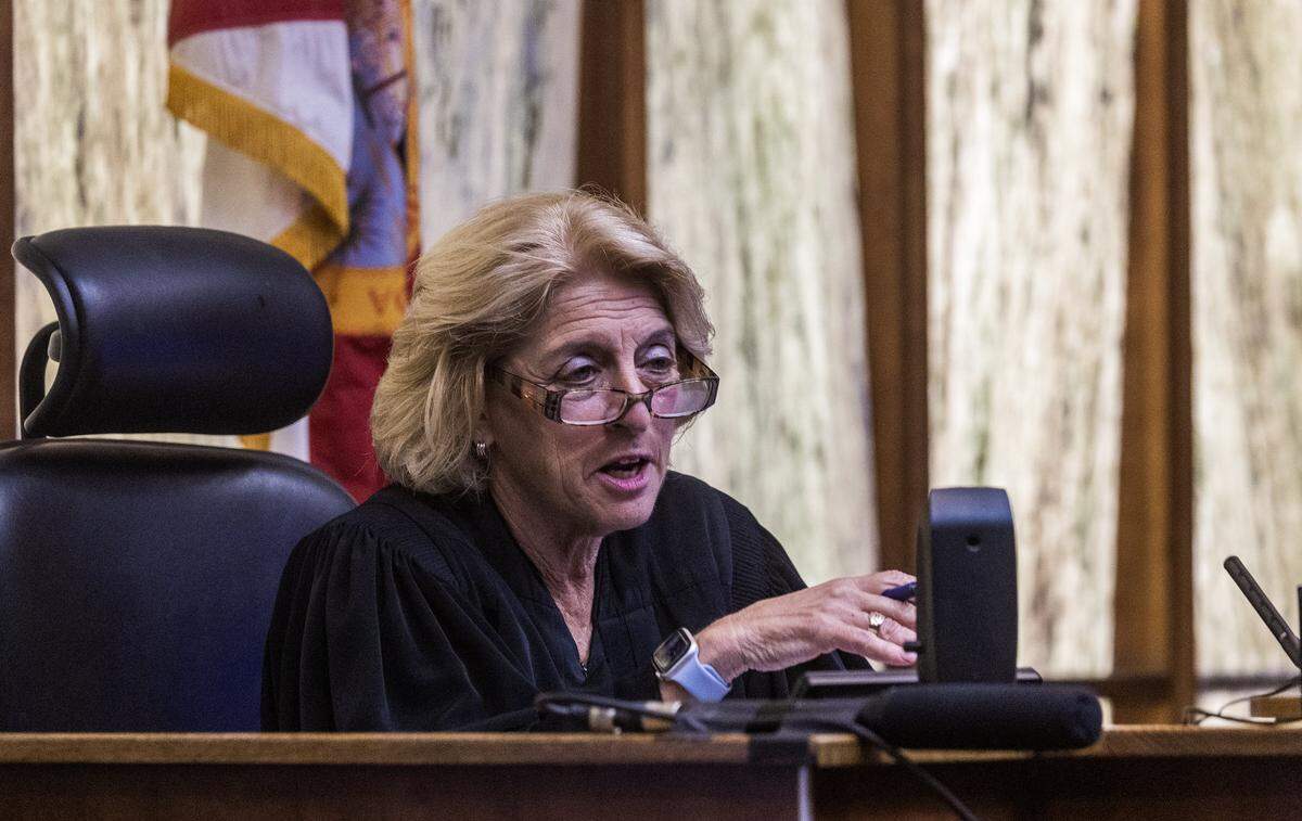 Judge Marisa Tinkler Mendez addresses the lawyers during defendant George Pino's motion hearing, who is facing vessel homicide charges related to the 2022 boat crash that killed an Our Lady of Lourdes Academy student, in Courtroom 4-6 at the Richard E. Gerstein Justice Building, on Wednesday, May 27, 2026.
