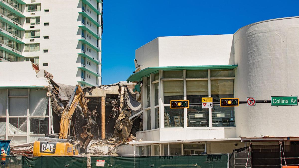 The Deauville Beach Resort is seen being demolished from Collins Avenue in Miami Beach on Tuesday, Sept. 6, 2022.