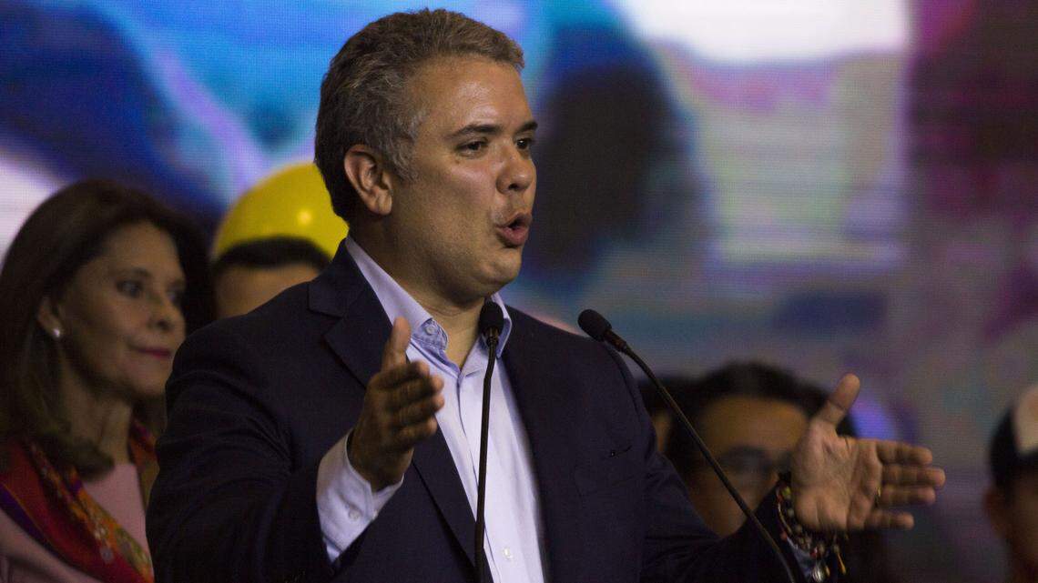 Ivan Duque, presidential candidate for the Democratic Center, addresses supporters on May 27, 2018, in Bogota, Colombia. (Daniel Garzon Herazo/Zuma Press/TNS)