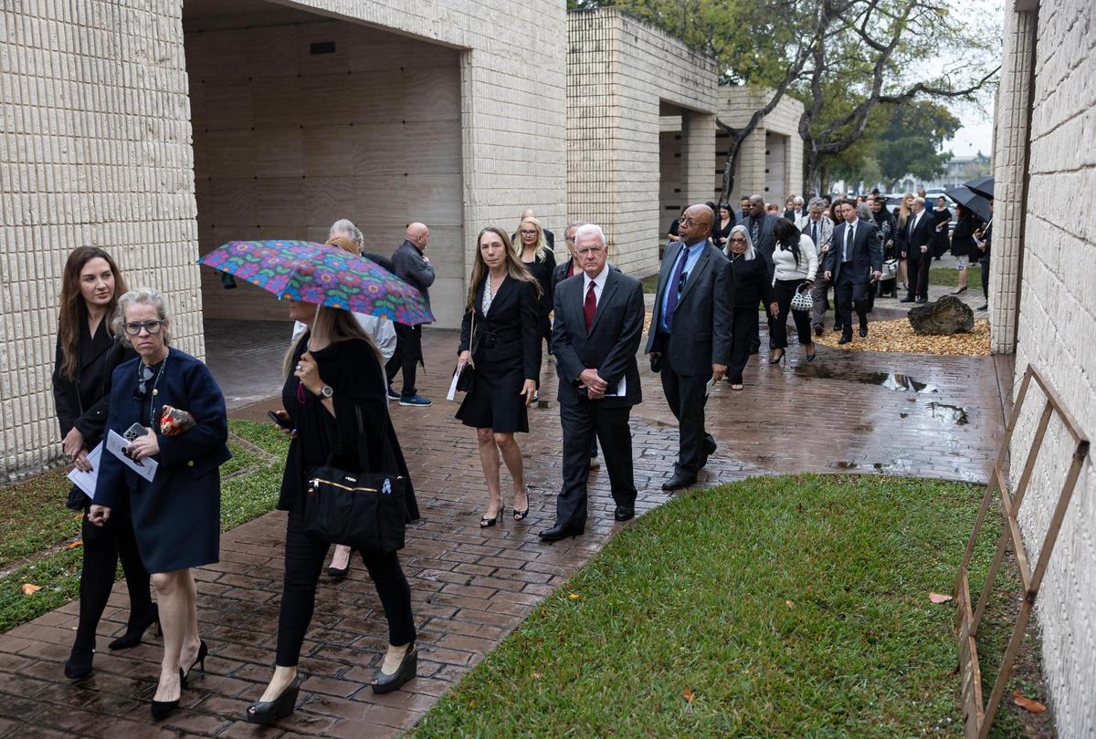 Guests attend the funeral service of Sam Moore at Lakeside Memorial Park and Funeral Home on Friday, Jan. 17, 2025, in Doral, Fla. Moore, the R&B singer from the famed 1960s duo Sam & Dave, died on Friday, Jan. 10, at the age of 89.