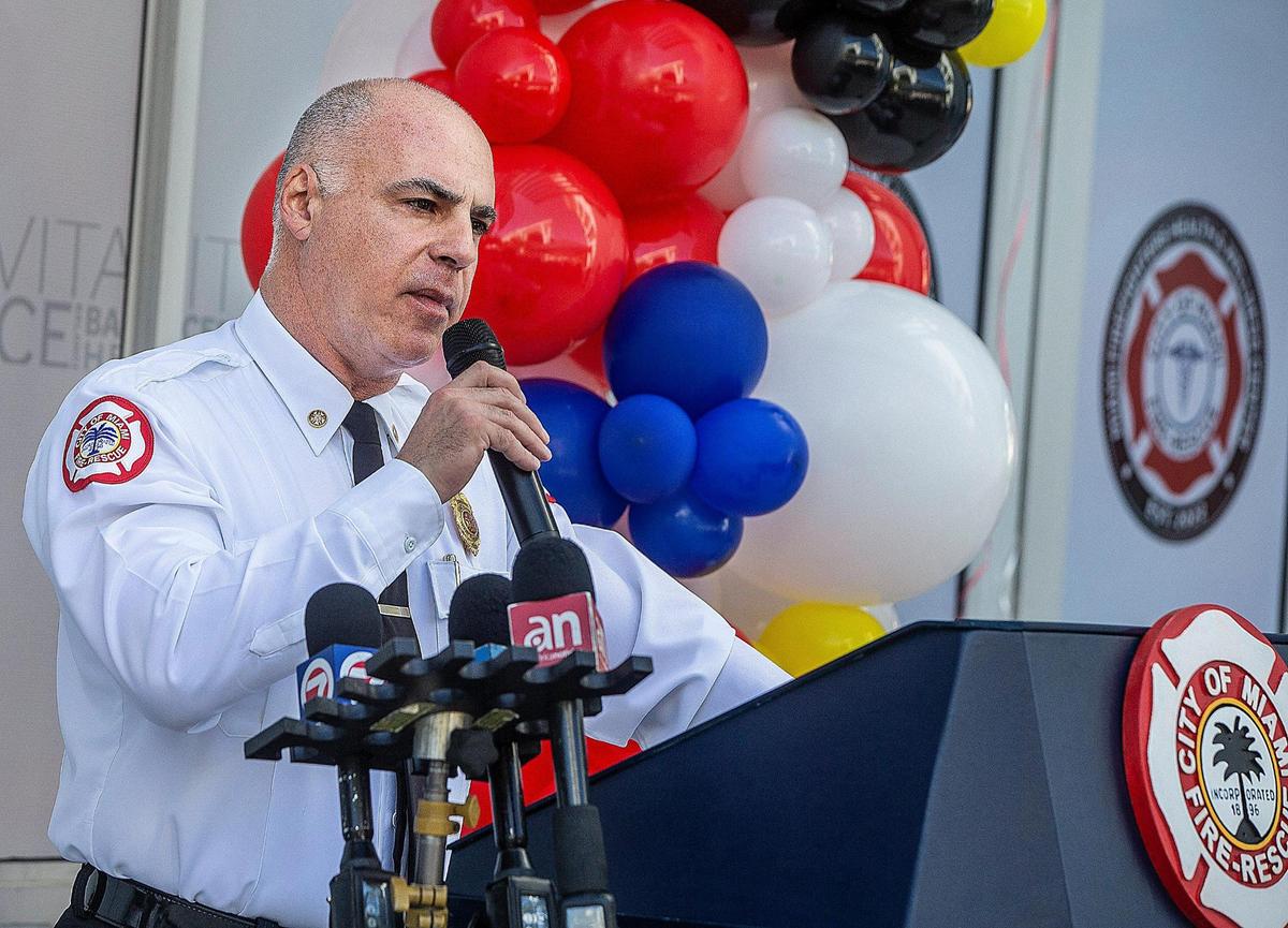 Miami Fire Chief Joseph Zahralban speaks during the opening of the Miami Firefighters Health & Wellness Center in Little Havana on Thursday, March 2, 2023. Miami Fire Rescue and Jackson Health partnered on the project. The center will offer free physicals, screenings and emotional support to city firefighters.