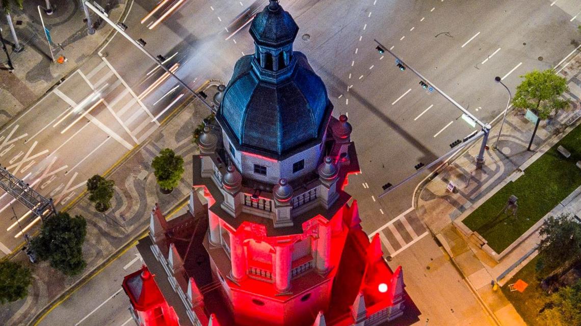Aerial view of the Freedom Tower in downtown Miami, Florida on Saturday, August 28, 2021.