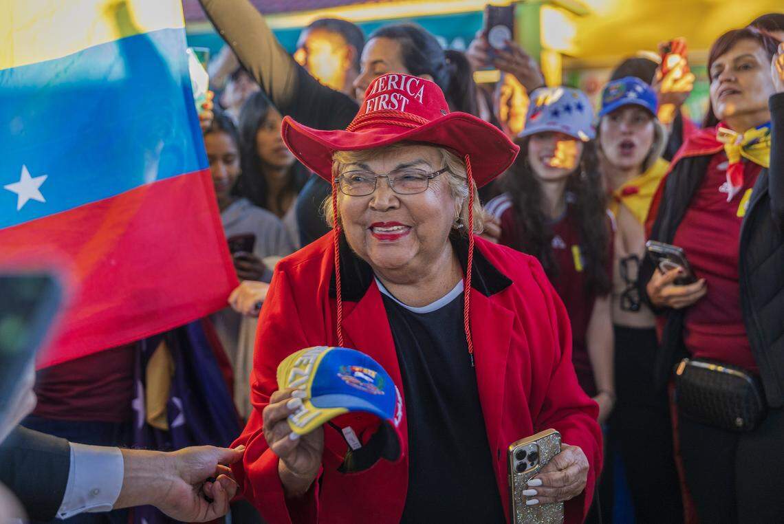 Olga Berrio was among a group of Venezuelan exiles living in South Florida celebrating outside of El Arepazo in Doral, Florida, after the United States attacked Venezuela and captured Venezuelan leader Nicolás Maduro, on Jan. 3, 2026.