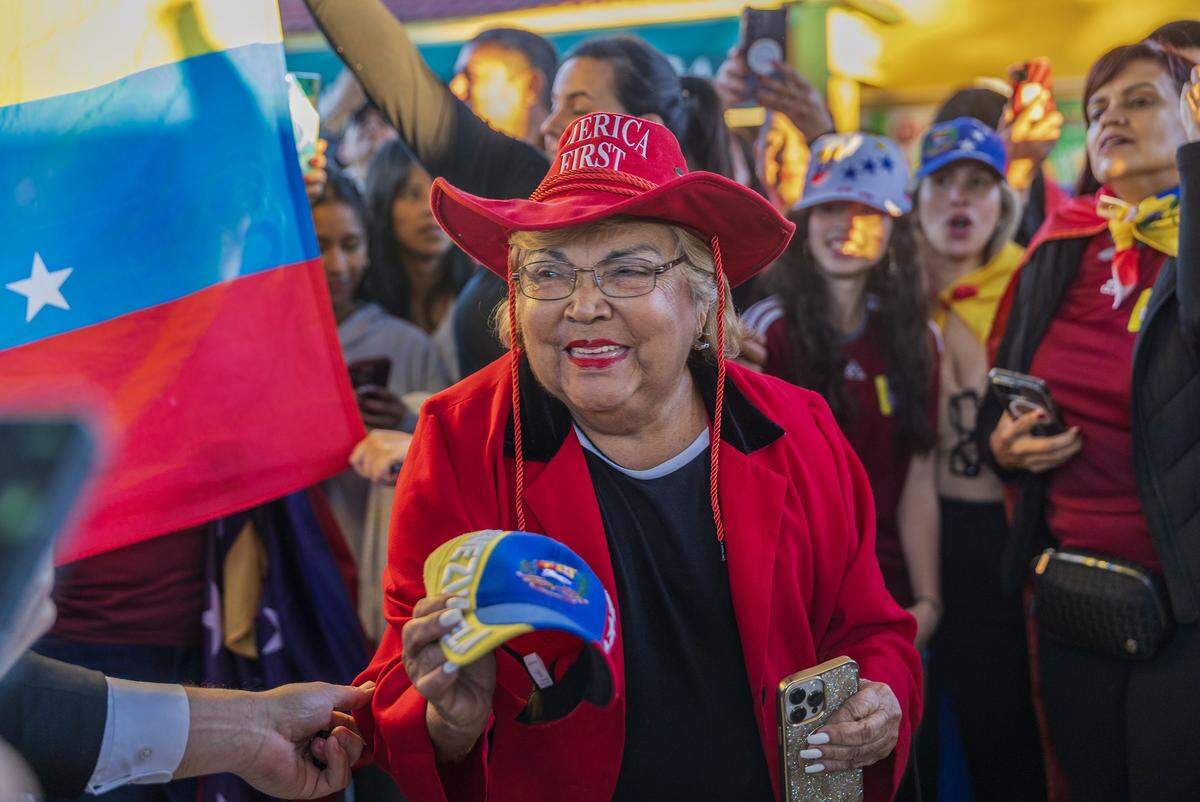 Olga Berrio was among a group of Venezuelan exiles living in South Florida celebrating outside of El Arepazo in Doral, Florida, after the United States attacked Venezuela and captured Venezuelan leader Nicolás Maduro, on Jan. 3, 2026.