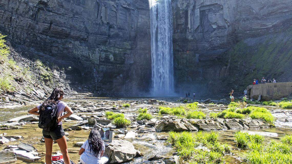 A man died after he and three others swam at the base of Taughannock Falls, where swimming is not allowed, New York authorities said. This photo is from 2020.