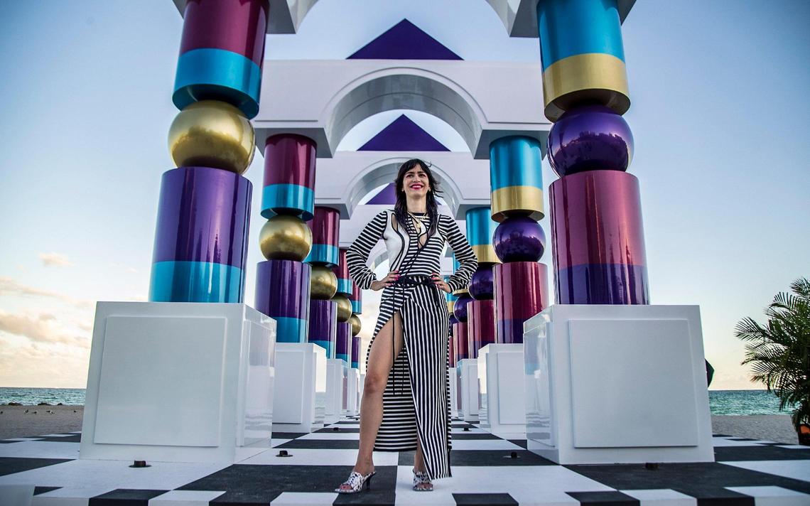 Argentinian artist Pilar Zeta posed by her piece Hall of Visions.