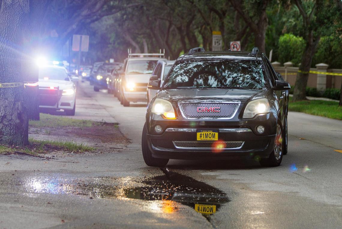 Heavy traffic seen at Northwest 79th Avenue as cars enter the Bob Graham Education Center in Miami Lakes on the first day of school for Miami-Dade Public Schools, on Thursday, Aug. 17, 2023.