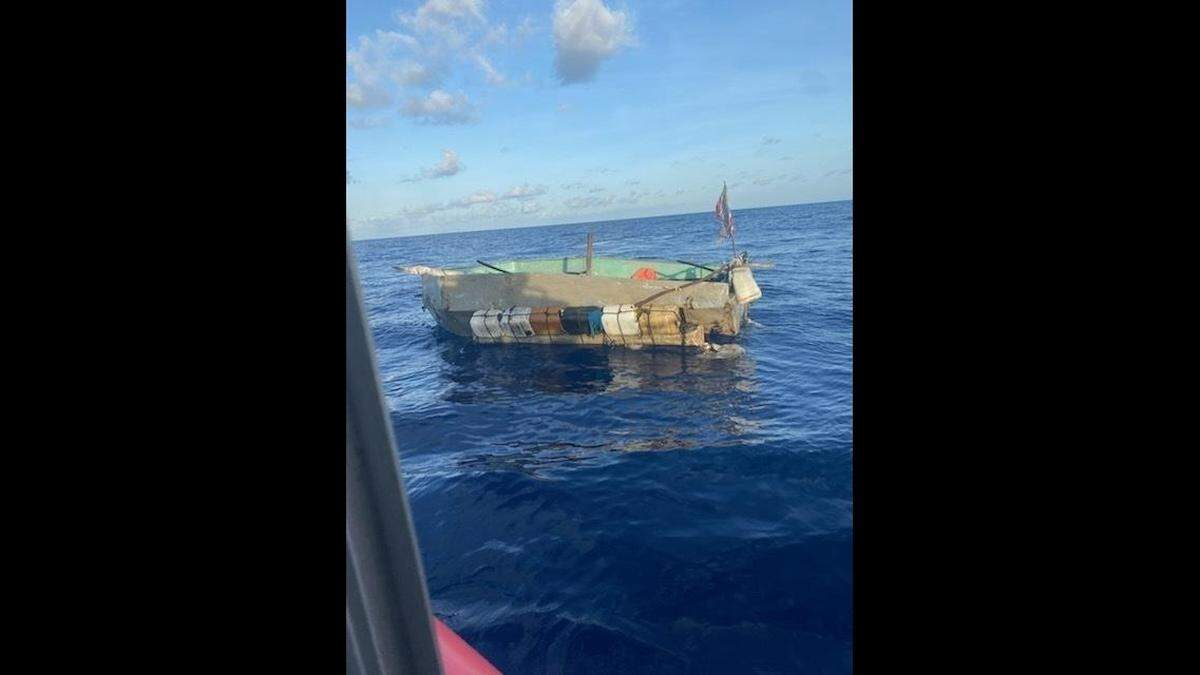 A U.S. Coast Guard Station Islamorada rescue crew alerted Coast Guard Sector Key West watchstanders of this rustic vessel about three miles south of Long Key, Florida, June 24, 2022. The people were repatriated on June 25.