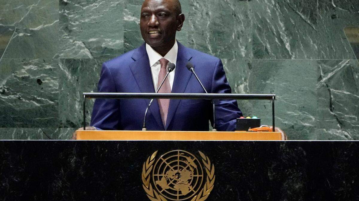Kenya’s President William Ruto addresses the 78th session of the United Nations General Assembly, Thursday, Sept. 21, 2023. (AP Photo/Richard Drew)