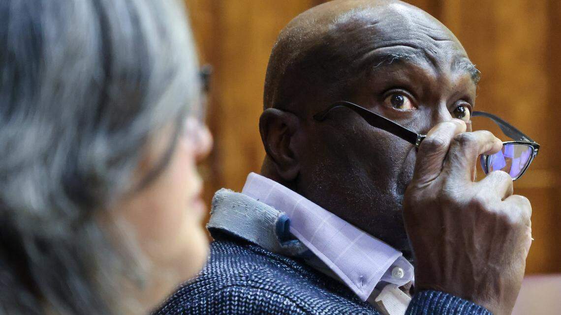 Harrel Braddy, convicted of leaving a 5-year-old girl in the Everglades to die in 1998, appears in court with his attorneys during jury selection on Monday, Jan. 5, 2026, in Miami, Florida. The girl was mauled to death by alligators.